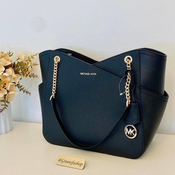 Michael Kors Purse jet set large chain tote shoulder bag & trifold wallet black - Picture 3 of 12